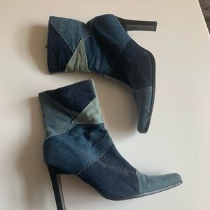 Vintage 90s y2k denim patchwork heels boots - size 9.5-10